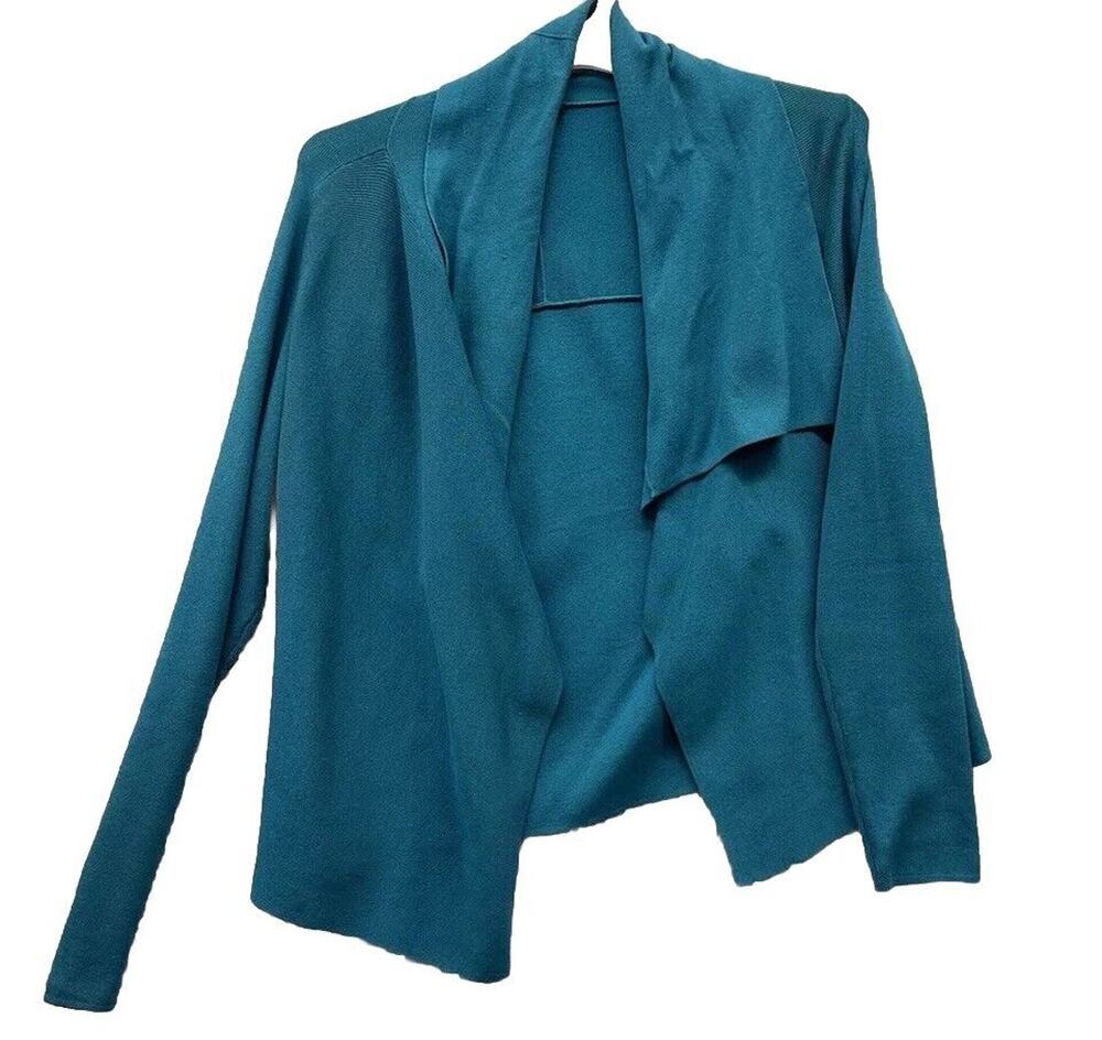 Darjoni cardigan sweater Womens Medium Silk blend Waterfall Open Teal 3/4 sleeve